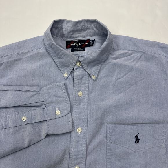 Vintage Ralph Lauren Big Shirt Men's XL Blue Oxford Button Down Preppy Career - Picture 1 of 11